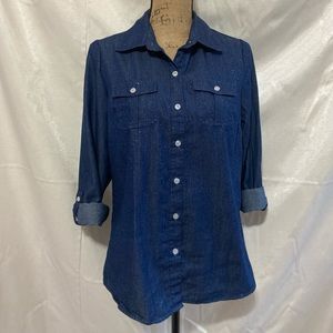 Denim sparkle button up ✨